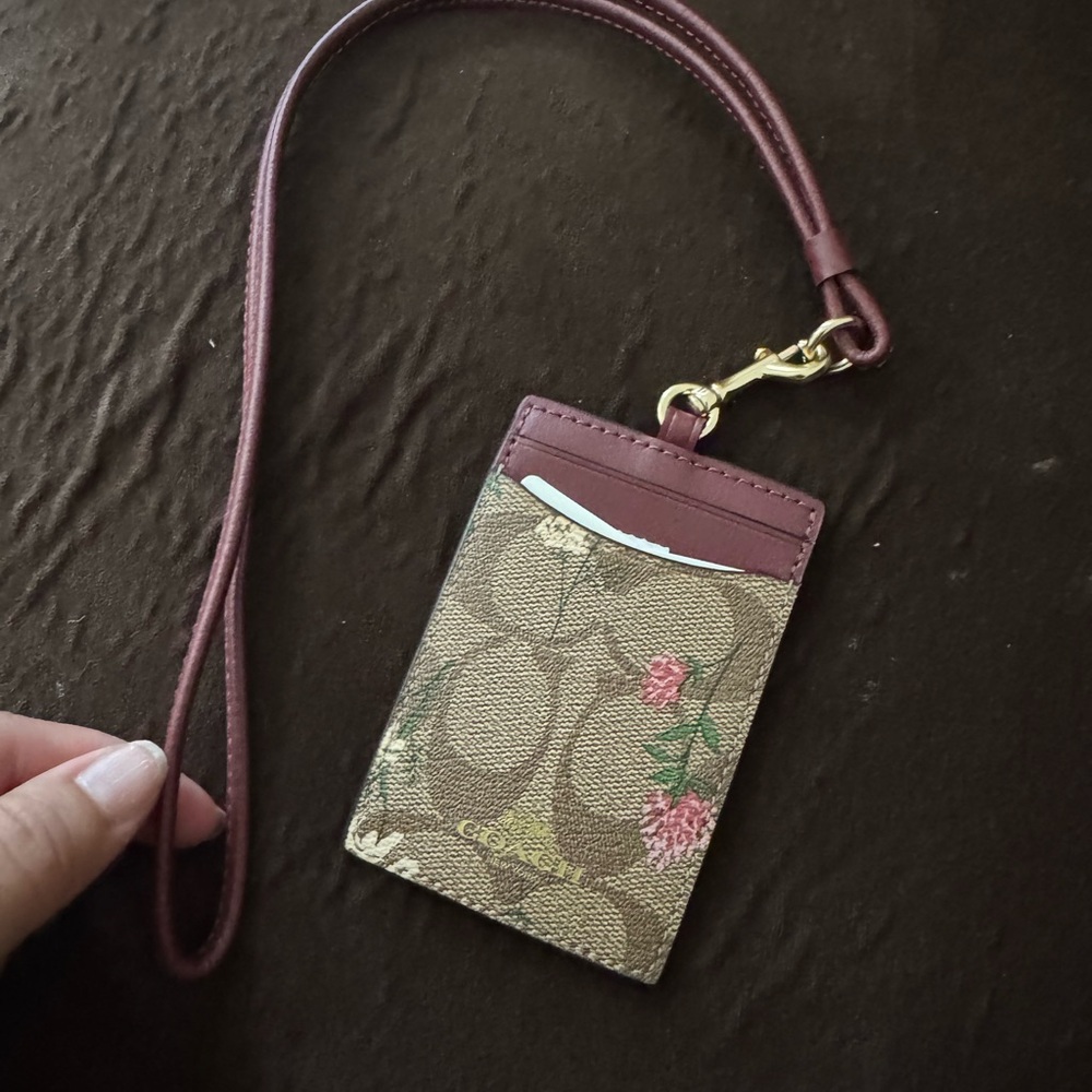 Coach Burgundy ID Holder with Lanyard